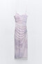 Фото #7 товара Платье из полупрозрачной ткани с драпировкой и принтом ZARA