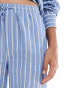 Threadbare Co-ord blue and white stripe linen look trousers with elasticated waist