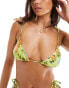 Reclaimed Vintage triangle bikini top with beads in yellow floral print