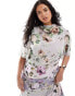 Фото #2 товара ASOS DESIGN Curve high neck 3/4 sleeve split midi dress in lilac floral print