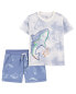 Фото #1 товара Baby 2-Piece Shark Tee & Pull-On French Terry Shorts Set 18M
