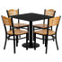 30'' Square Black Laminate Table Set With 4 Wood Slat Back Metal Chairs - Natural Wood Seat