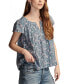 ფოტო #1 პროდუქტის Women's Cotton Smocked Flutter-Sleeve Top