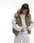 Topshop oversized hooded puffer gilet with seam details in khaki