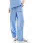 Vero Moda tie waist wide leg trouser co-ord in blue stripe