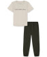 Фото #1 товара Big Boys Short-Sleeve Ribbed Jersey T-Shirt & Poplin Jogger Pants, 2 Piece Set