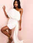 ASOS LUXE one shoulder asymmetric bubble draped mini dress in white sequin Белый, 42 - фото #1