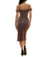 ფოტო #2 პროდუქტის Juniors’ Leopard Print Glitter Cold Shoulder Bodycon Midi Dress