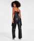 Women's Faux-Leather Strapless Cargo-Pocket Jumpsuit, Created for Macy's