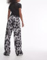 Topshop blurred floral crinkle plisse wide leg trouser in mono