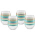 Фото #1 товара Deco Fashion Peony Stripes Stemless 4 Piece Wine Glass Set, 15 oz