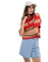 ASOS DESIGN knitted polo top in plated rib in stripe in orange and red