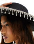 South Beach bridal wide brim hat with embellished trim in black