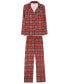 ფოტო #3 პროდუქტის Women's Plaid Notch Collar Cotton Blend Pajama Set