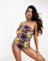 Фото #1 товара Threadbare one shoulder swimsuit with cut out detail in blue retro floral print