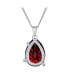 Romantic Elegant Pave Wrapped Butterfly Accent Ruby Red Big 10 CTW Faceted Teardrop Necklace Pendant Sterling Silver 16,18 Inches Chain