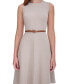 Women's Sleeveless Crewnek Herringbone Belted Fit & Flare Dress