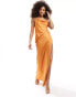 ASOS DESIGN satin textured overlay maxi dress with open back detail in orange Оранжевый, 42 - фото #2