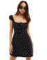 ASOS DESIGN cap sleeve ruched mini dress with tie detail in spot print