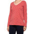 Dylan 256823 Women Soft Slub Stars T-Shirt V-Neck Long Sleeve Nomad Red Size S