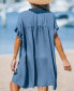 Women's Denim Front Button Ruffle Sleeve Mini Beach Dress