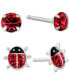 ფოტო #1 პროდუქტის 2-Pc. Set Crystal Solitaire & Enamel Ladybug Stud Earrings in Sterling Silver, Created for Macy's