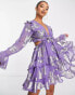 Фото #6 товара ASOS DESIGN Petite tiered ruffle floral jaquard mini dress with ruffle detail skirt in purple