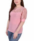 Фото #3 товара Women's Short Puff Sleeve Top with Lace Sleeves and Yoke