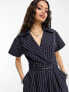 Фото #4 товара ASOS DESIGN Petite tailored short sleeve belted playsuit in pinstripe