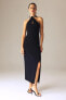 Фото #1 товара Платье женское Defacto Bodycon с разрезом черное из смесовой льняной ткани