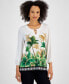 Фото #1 товара Women's Oasis Palm Chain-Trim Top, Created for Macy's