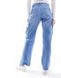 Фото #8 товара ONLY Riley high waisted straight cargo jeans in light blue wash