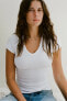 V-NECK RIBBED T-SHIRT