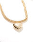 ASOS DESIGN necklace with puff heart and textured chain design in gold tone