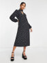 River Island midi dress in black polka dot with heart button detail