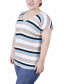 Plus Size Short Sleeve Striped V-neck Top Turquoise Multi Stripe, 2X - фото #3