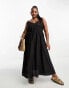 ASOS DESIGN Curve – Mittellanges Skater-Sommerkleid in Schwarz mit Zierausschnitten