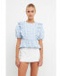 Фото #3 товара Women's Embroidered Gingham Checked Ruffle Top