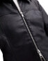 Monki faux leather two way zipper short bomber jacket in black