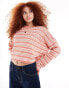 ASOS DESIGN cropped crew neck stitch jumper in peach stripe Оранжевый, S - EU 36-38 - фото #1