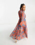 Urban Revivo tiered high neck maxi dress in red and blue print