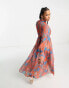 Фото #8 товара Urban Revivo tiered high neck maxi dress in red and blue print