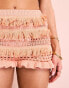 ASOS LUXE co-ord pearl embellished knitted crochet mini shorts in apricot