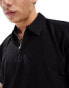 Selected Homme plisse zip polo in black