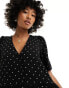 Monki short sleeve button through midi dress in black and white monochrome polka dot