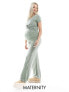 Фото #1 товара Mamalicious Maternity over the bump ribbed jersey wide leg trouser co-ord in smoke green