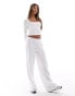 Kaiia pointelle ribbed bow detail round neck top co-ord in white