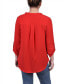 ფოტო #2 პროდუქტის Petite 3/4 Sleeve Mandarin Collar Blouse with Front Pleats