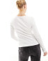 New Look bow lace trim sweetheart neck long sleeve top in off white