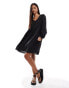 JDY pleated detail smock dress in black